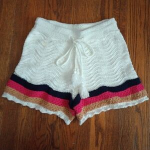 House of Harlow 1960 Boho Tassels Crochet Striped Shorts